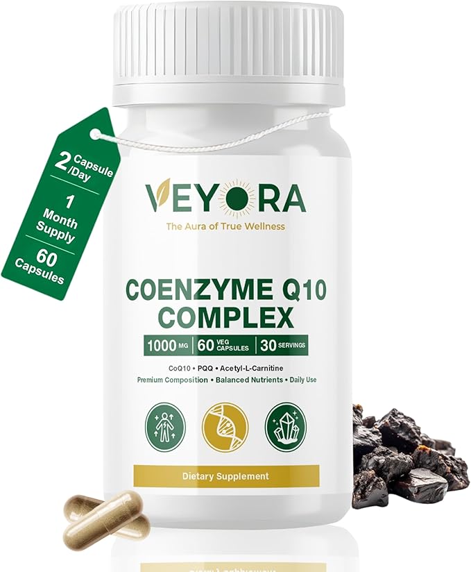 Coenzyme Q10 Complex 60 Veg Capsules Premium CoQ10 + PQQ + ALC + Resveratrol &amp Shilajit Balanced Nutrient Blend for Daily Use