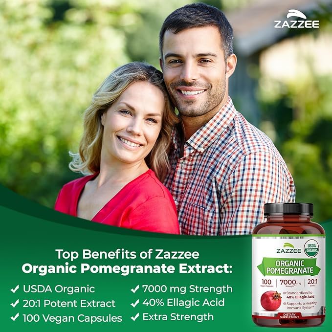 Zazzee USDA Organic Pomegranate Extract &amp Antioxidant Rich Grape Seed Extract | Polyphenol Anti Aging Bundle | Non-GMO Vegan &amp ISO Lab Tested