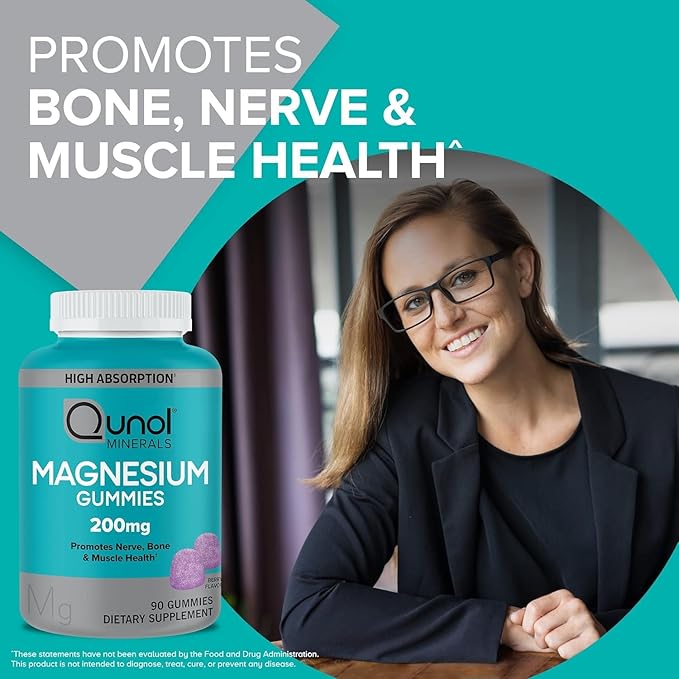 Qunol Zero Sugar Turmeric Gummies Vegetarian Gluten Free 500mg + Qunol Magnesium Gummies 200mg Vegetarian 90 Count