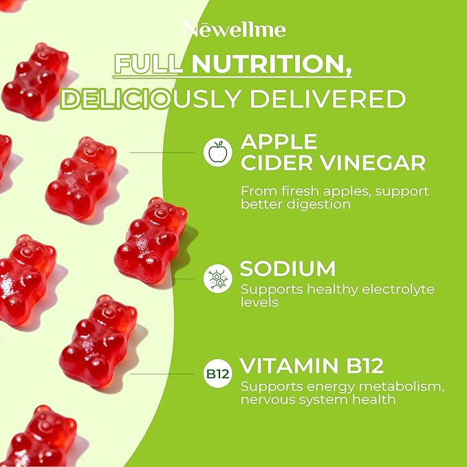 NEWELLME ACV Gummies with The Mother &amp B12 – Sugar-Free Great-Tasting Vegan Gummies for Digestion Metabolism &amp Daily Energy Support 90 Count