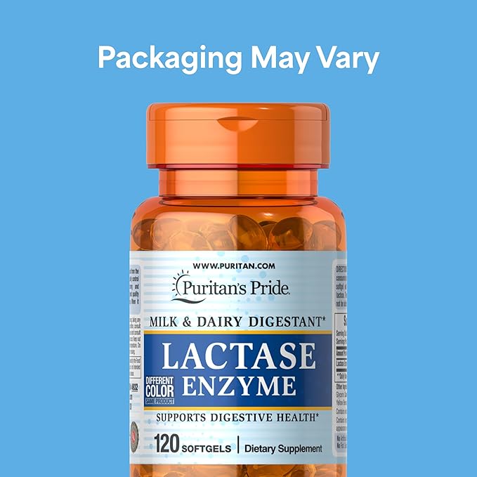 Puritan's Pride Lactase Enzyme Milk and Dairy Digestant Dietary Supplement Support for Digestion and Cellular Energy Support 40 Day Supply 120 Softgels