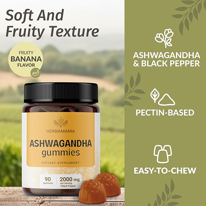 HERBAMAMA Motherwort and Ashwagandha Kit - Bundle of Liquid Motherwort Tincture 4 fl oz &amp Ashwagandha Gummies - Vegan Non-GMO Gelatin &amp Alcohol-Free - 2 Pack