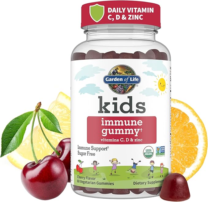 Garden of Life Organics Kids Gummy Vitamins - Fruit - Certified Organic Non-GMO &amp Vegan &amp Kids Immune Support Gummies with Vitamin C D as D3 &amp Zinc