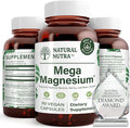 Natural Nutra Mega Magnesium 400mg Supplement - High Absorption Amino Acid Chelate Citrate Malate Blend for Muscle Growth Bone Strength Heart Health Nerve Support - 90 Capsules (Pack of 2)