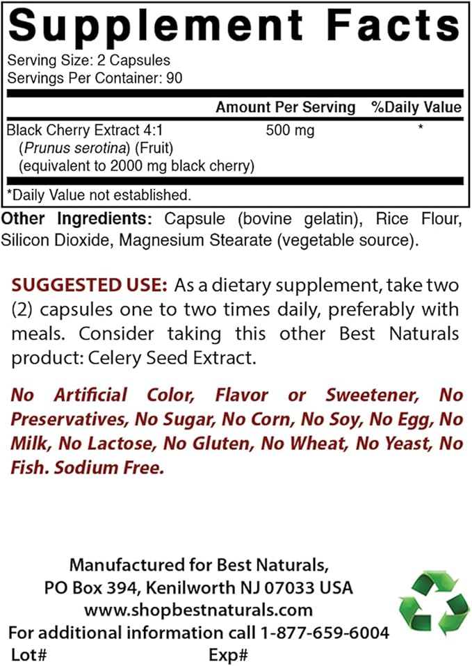 Black Cherry 1000 Mg &amp Turmeric Curcumin 1500mg/Serving with Bioperine
