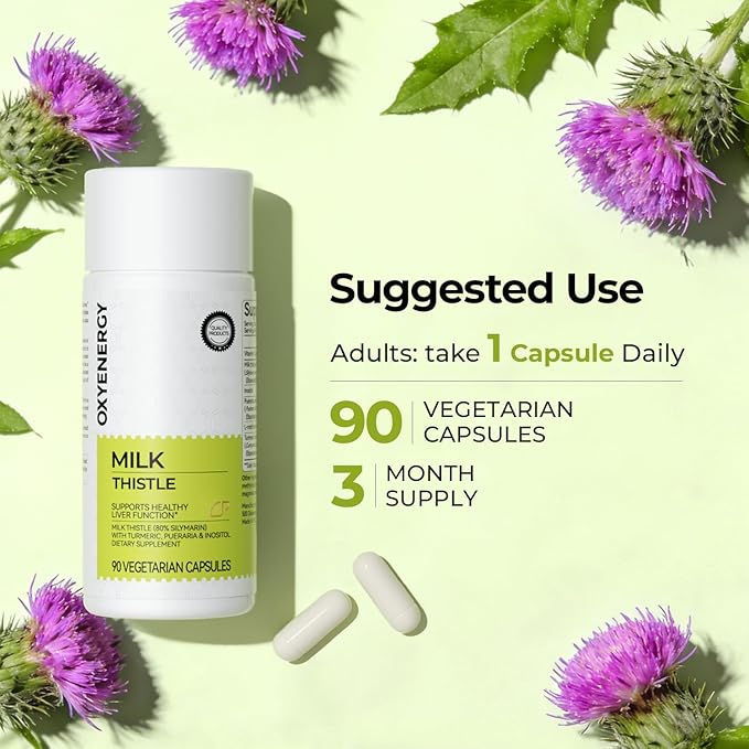 OxyEnergy Liver Cleanse Detox &amp Repair Supplement with 80% Milk Thistle Turmeric Inositol &amp Pueraria Support Liver Health Non-GMO Gluten-Free 90 Vegetarian Capsules Made in USA