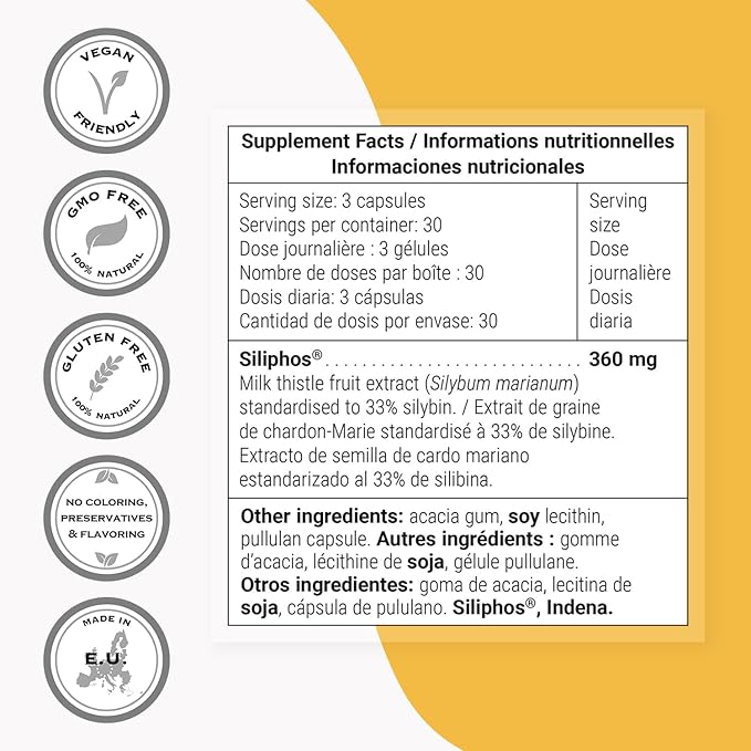 Supersmart - Silyplus 360mg per Day (Patented) - with Silymarin Milk Thistle Supplement - Siliphos Phytosomes | Non-GMO &amp Gluten Free - 90 Vegetarian Capsules