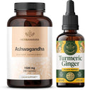 HERBAMAMA Ashwagandha and Turmeric Ginger Kit - Bundle of 1500 mg Ashwagandha Root Capsules &amp Turmeric Ginger Tincture 2 fl oz - Vegan Non-GMO Sugar &amp Alcohol-Free - 2 Pack