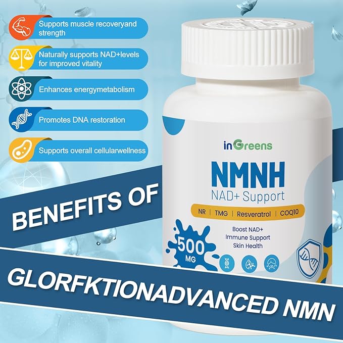 500mg NMNH NMN Supplement Alternative with NR TMG Resveratrol COQ10 NAD Supplement Anti Aging Energy Boost NAD+ Levels 60 Capsules