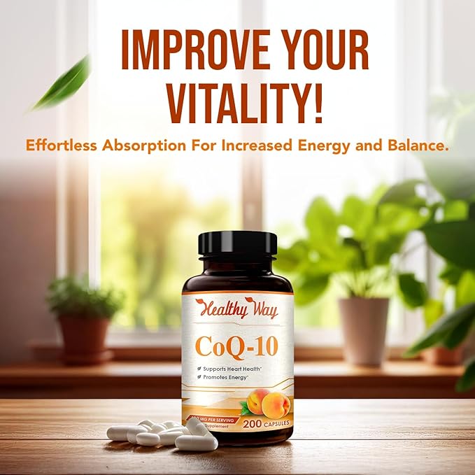 Coenzyme Q10 200mg CoQ10 Supplement - Once Daily Coq 10 200mg Powder Capsules for Healthy Heart Antioxidant and Energy Support - Non-GMO Quick Absorption Ubiquinone Q10 Coenzyme (100 Servings)