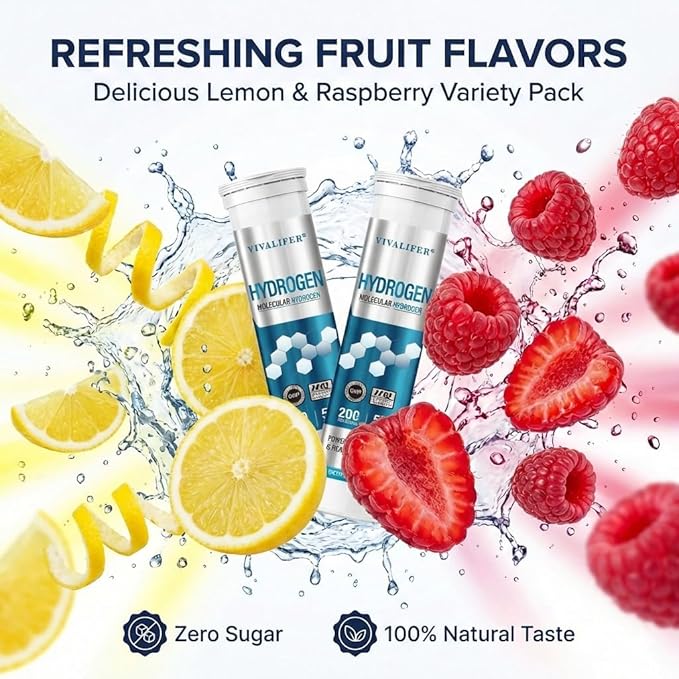 Hydrogen Water Tablets 100 Count (Lemon &amp Raspberry Flavor) - High PPM Molecular Hydrogen &amp Elemental Magnesium Supplement - Dissolvable H2 Generator for Energy Muscle Recovery &amp Hydratio