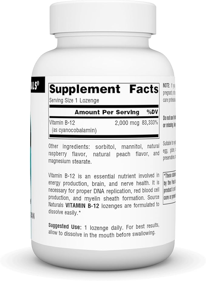 Source Naturals Vitamin B-12 Supports Energy Production 2000 mcg - 200 Vegetarian Lozenges