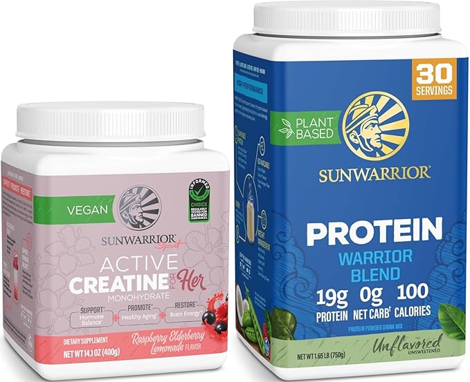 Creatine for Her &amp Organic Plant Based Protein Powder Set | Bundle &amp Save | Raspberry Lemonade Creatine Monohydrate plus Vegan Organic Protein (50 Servings Rasp Lemonade 30 Servings Unflavore