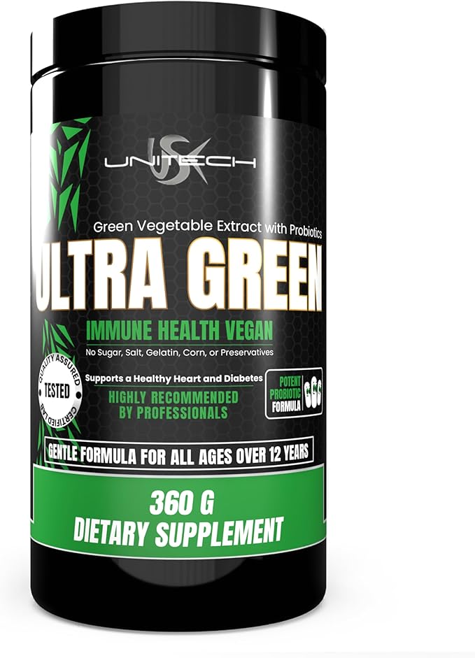 Unitech USK Ultra Green Powder | Health Supplement Immune Support and Digestive Relief | Rich with Probiotics Green Algae Seaweed and Beet Root | Gut Health Enhancement | 16 Oz