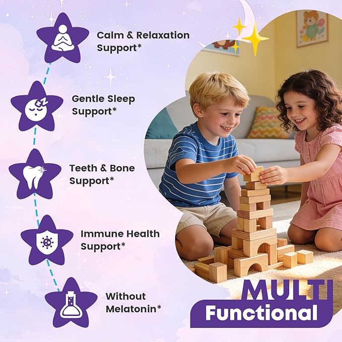 Kids Sleep Gummies Magnesium Glycinate 100/200 mg + 200/400 mg Calcium Citrate for Kids 4+ w/L-Theanine B6 Zinc D3K2 &amp GABA Lemon Balm Chamomile Extract for Zzz &amp Relax Bone Muscle -1