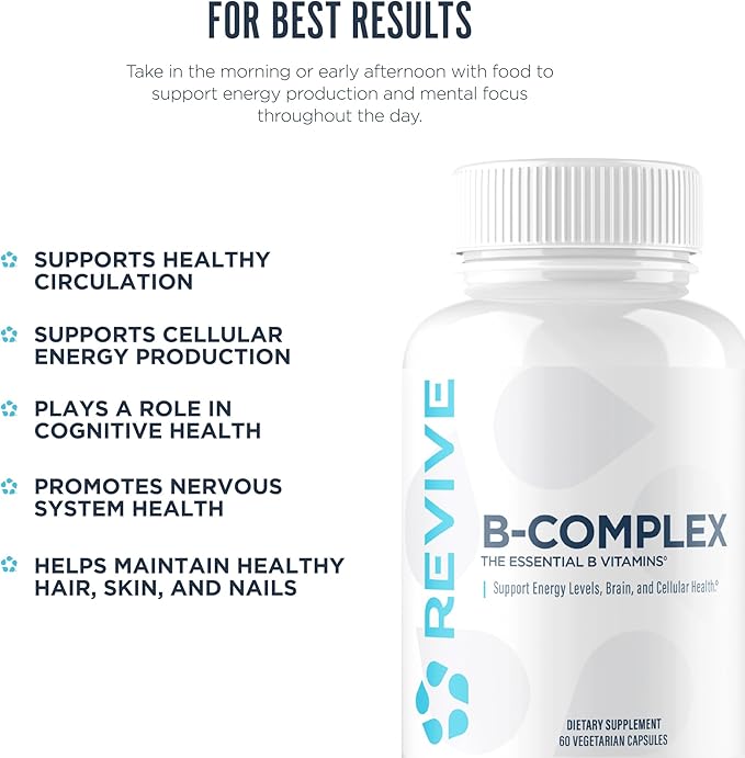 Revive MD Vitamin B Complex Capsules for Men &amp Women – Supports Heart Health Energy &amp Immune System – Vitamin B12 Complex Promotes Healthy Brain Function &amp Overall Wellness (60 Servings)