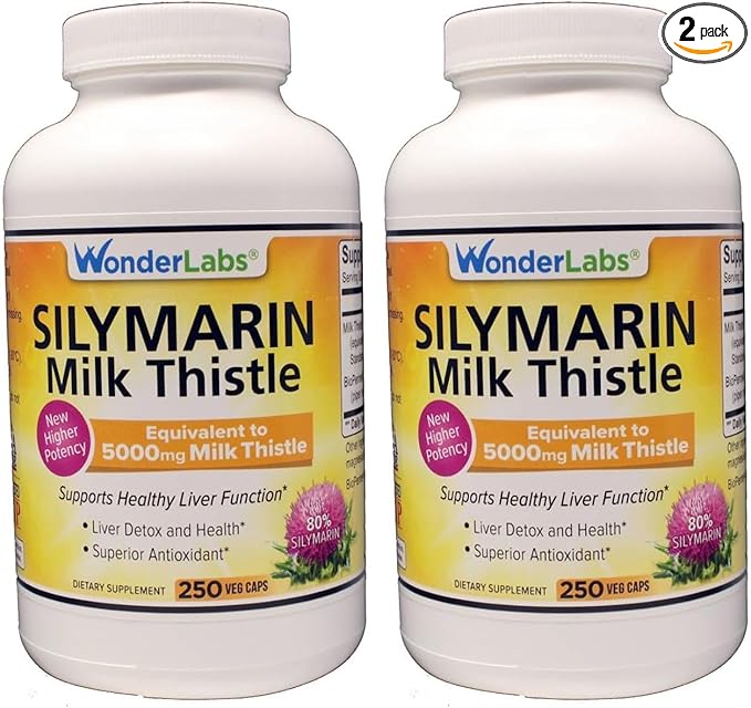 Wonder Labs Silymarin Milk Thistle Supports Healthy Liver Detox - 250 Capsules (Pack of 2)