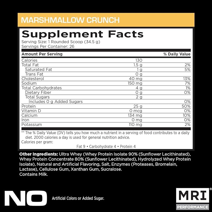 MRI Performance Ultra Whey Protein 25g Triple-Blend of Hydrolyzed Isolate &amp Concentrate for Muscle Recovery Lean Strength &amp Daily Protein Support (Marshmallow Crunch 26 Servings)