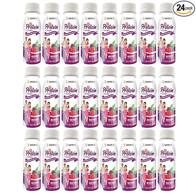 BariatricPal 30g Whey Protein &amp Collagen Power Pro Shots - Wild Berry (24 Bottles)