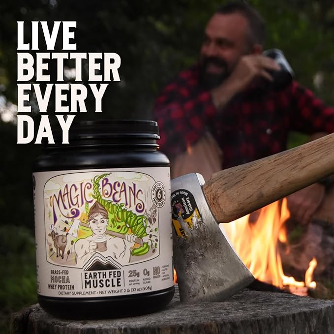 Earth Fed Muscle Magic Beans Mocha Truly Grass Fed Whey Protein Powder - No Artificial Ingredients Soy Free Gluten Free Non-GMO and Hormone Free (2 Pound 29 Servings Mocha)
