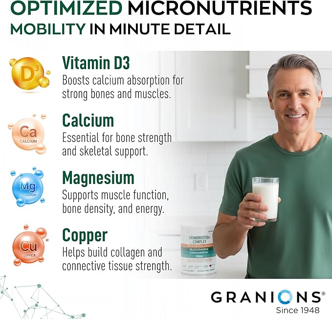 Granions Glucosamine Chondroitin MSM Powder 1550mg – Joint Supplements for Men and Women - Chondrosteo Hydrolyzed Marine Collagen Peptides Essential Vitamins Glucosamine Complex – Wild Berry 9.9oz
