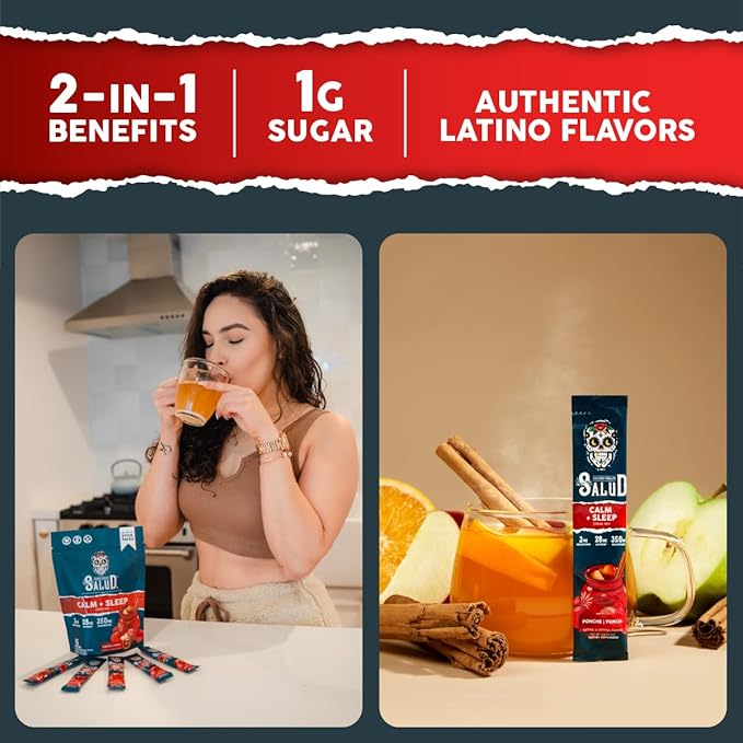 Salud 2-Pack | 2-in-1 Calm + Sleep (Punch) &amp Hydration + Immunity (Hibiscus) 15 Servings Each Drink Mix Dairy &amp Soy Free Non-GMO Gluten Free Vegan Low Calorie 1g of Sugar
