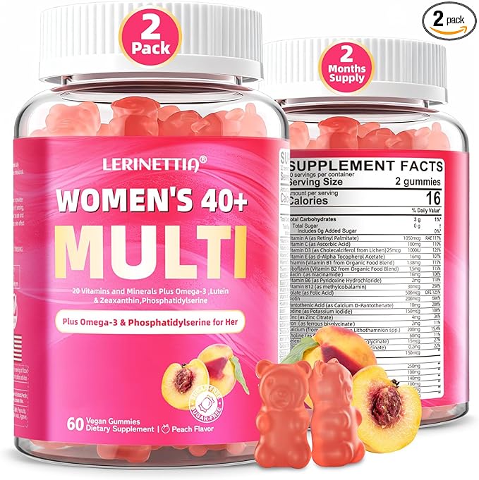 Multivitamin for Women Gummies for 40+ with Omega-3 Niacinamide B-Complex Lutein Iron Choline Phosphatidylserine Vitamin D3 for Skin Hair Energy Immune Bone - Vegan Sugar Free 120Cts