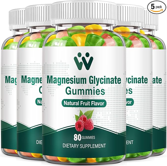 Magnesium Glycinate Gummies 400mg - Magnesium Supplement for SleepStress &amp Muscle Relief Calm Magnesium Chews for Adults and Kids with Vitamin D B6 Fruit Flavor Vegan 5 Packs