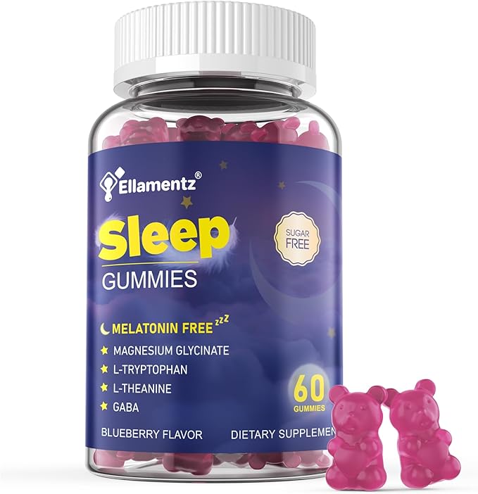 Sleep Gummies Melatonin Free with Magnesium Glycinate L-Tryptophan GABA L-Theanine Ashwagandha Natural Sleep Aid Calm Relax Gummy No Melatonin for Adults Extra Strength without Melatonin 60Cts