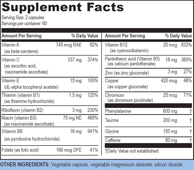 Life Enhancement Blast Caps 60 Capsules - Energy and Focus Supplement - Nootropics Brain Support Supplement with B12 Niacin Caffeine Taurine Phenylalanine Vitamin C &amp More