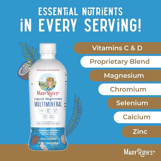 MaryRuth's Liquid Nighttime Multimineral (Coconut 32oz) &amp Hair Growth Max Liposomal (Almond Cookie) | Clean Label Project Verified® | Sugar-Free Vegan | Bedtime Routine Beauty Hair Skin Suppor