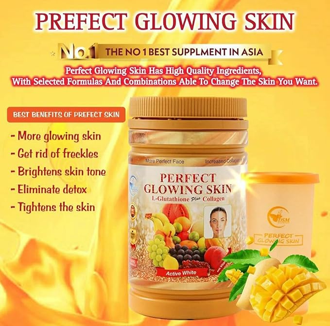 DSM Health Worldwide Phyto Collagen Perfect Glowing Skin with L-Glutathion Plus and Collagen Active White Powder Supplements 850g Jar