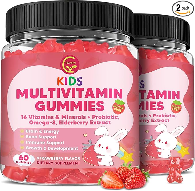 (2 Pack) Kids Methylated Multivitamin Gummies with Omega 3 Multivitamin for Kids 4+ w/L Methylfolate &amp B12 Calcium Probiotics Elderberry 16 Vitamins for Healthy Growth Immune Support Sugar
