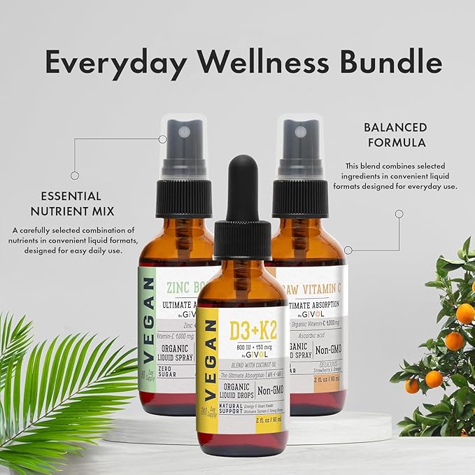 Vitamin C D3 &amp K2 Liquid Zinc Picolinate - Premium Liquid Vitamins - 180 Days Supply - Trio Bundle