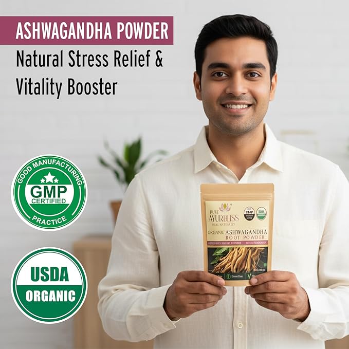 100% Organic Ashwagandha Powder Ayurvedic Blend for Stress Relief Energy and Hormone Balance Supports Digestion Vitality and Cortisol Care - 16oz