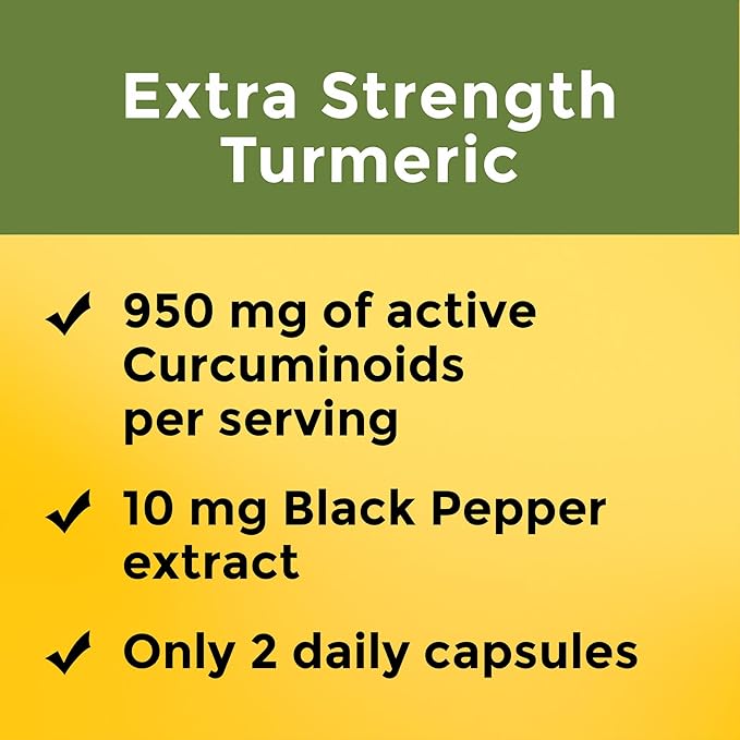 Nature Made Extra Strength Turmeric Curcumin with Black Pepper1000mg Turmeric Extract per Serving (Standardized to 95% Curcuminoids)Supports Healthy Inflammation Response60 Capsules(Pack of 2)