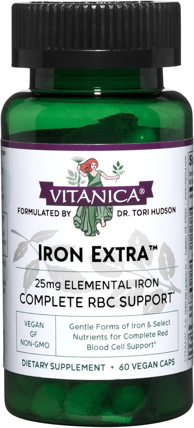 Vitanica Iron Extra Iron Supplement Enhanced Absorption with Vitamin C 500mg Methylfolate 400mcg B12 Vitamin 500mcg Calcium Yellow Dock Dandelion Root &amp Nettle Leaf Extract Vegan 60 Capsul