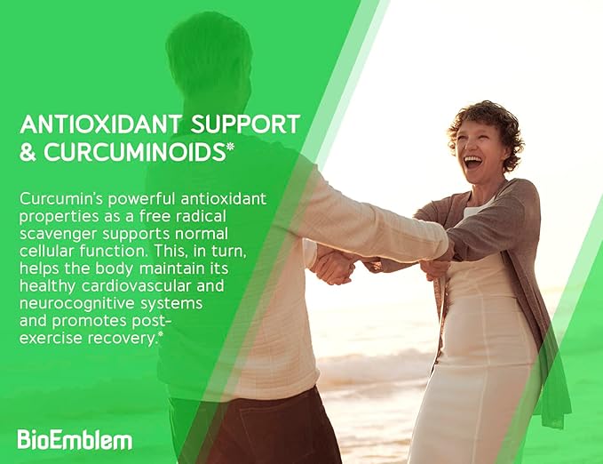 BioEmblem Turmeric Curcumin Supplement with BioPerine | Joint Support &amp Heart Health | with Organic Turmeric Powder &amp 95% Curcuminoids Extract | California Made Non-GMO 60-Day Supply