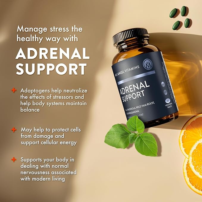 Mt. Angel Vitamins - Adrenal Support - Mood Focus Relaxation Stress and Adaptogens Support w/Ashwagandha Extracts - 60 Tablets