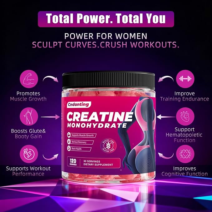Creatine Gummies 5000mg Monohydrate Creatine with Folic Acid &amp Vitamin B12 Vegan Strawberry Flavor Helps Shape Booty &amp Tone Glutes and Legs Boosts Energy and Endurance 120 Count