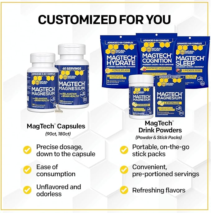 Natural Stacks Magtech Magnesium Value Bundle - 3 Forms of Magnesium - Featuring Magtein L-Threonate - Supports Relaxation and Brain Health* - 270 Total Capsules