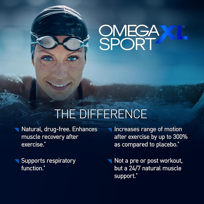 OmegaXL Sport Extra Strength Muscle Recovery Supplement and Respiratory Support Supplement - Improves DOMS and ROM Clinically Supported Green-Lipped Mussel Oil (60 Softgels)