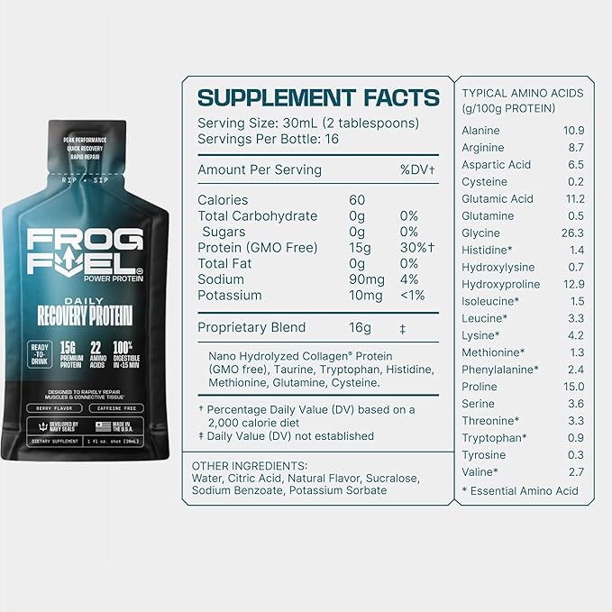 Frog Fuel Power Regular Protein &amp Ultra Pre Workout Shot Bundle 1500mg Beta Alanine 15g Protein Nano-Hydrolyzed Grass Fed Collagen Pre &amp Post Workout 1.2 oz Packets 48 Pack