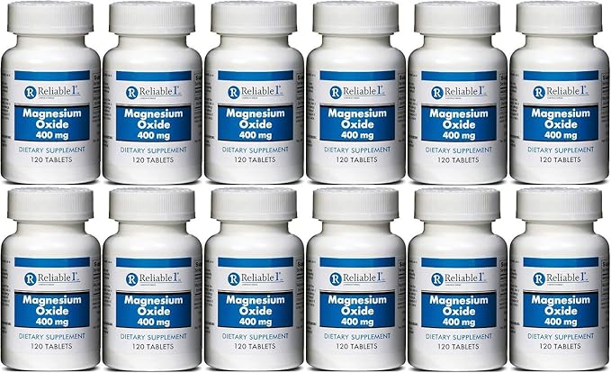 Magnesium Oxide 400 mg Dietary Supplement Tablets Generic MegOx 120 Tablets per Bottle Pack of 12