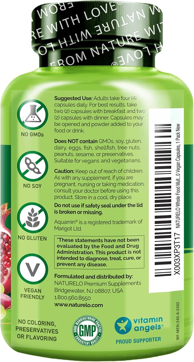 NATURELO Mens Multivitamins - Whole Food Multivitamin for Men with Vitamins Minerals - 240 Vegetarian Capsules for Energy Brain Heart Eye Health* (Pack of 2)