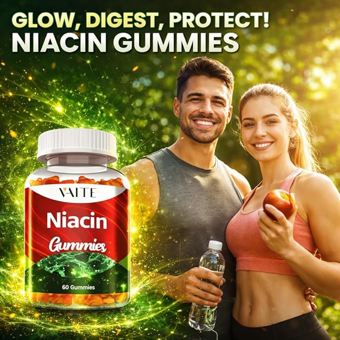 VAITE Niacin (Vitamin B3) 1000mg Supplement – Antioxidant &amp Energy Support Nicotinic Acid for Nutrient Conversion &amp Skin Hydration Sugar-Free 60 Vegan Gummies Non-GMO Daily Chewable