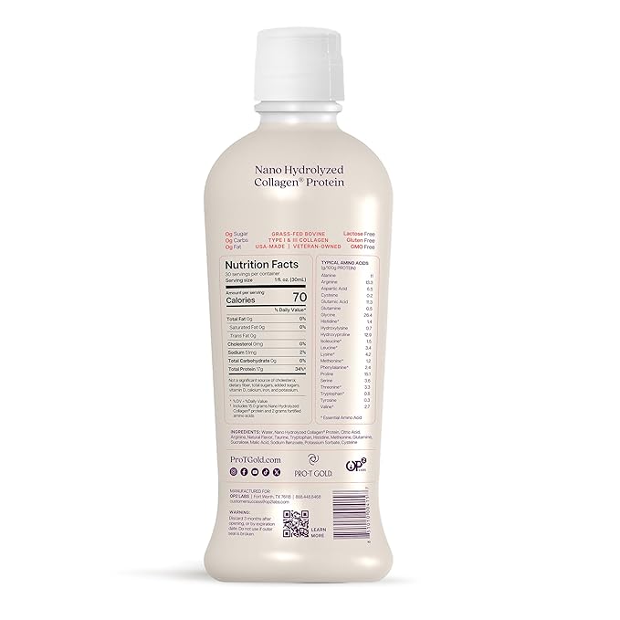 ProT Gold Liquid Collagen Protein Shot 17g Clear Protein Nano-Hydrolyzed Grass Fed Collagen 2g Arginine for Wound Support Gluten Free Sugar Free 0g Carbs Non GMO Berry 30 fl oz Bottle