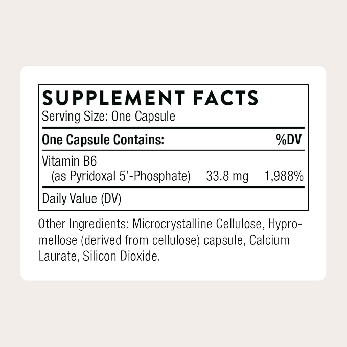 THORNE - Pyridoxal 5'-Phosphate - Bioactive Form of Vitamin B6 for Energy Production* - Vitamin B6 (Pyridoxine) Supplement - Third-Party Certified - Gluten Dairy &amp Soy-Free - 180 Capsules