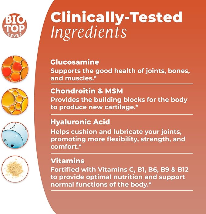 Liquid Glucosamine Chondroitin MSM Biotin Hyaluronic Acid All in One Formula for Good Health of Joints Bones Hair Skin &amp Nails