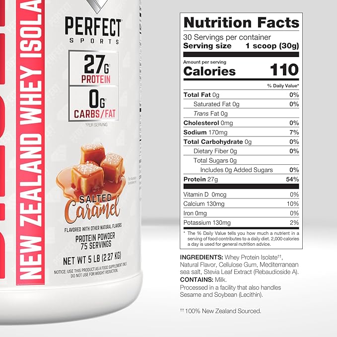 PERFECT SPORTS Diesel 100% New Zealand Whey Protein Isolate | Stevia Sweetened No Artificial Ingredients Keto | 0g Carb 0g Fat 27g Protein | 5 Pounds (Salted Caramel)